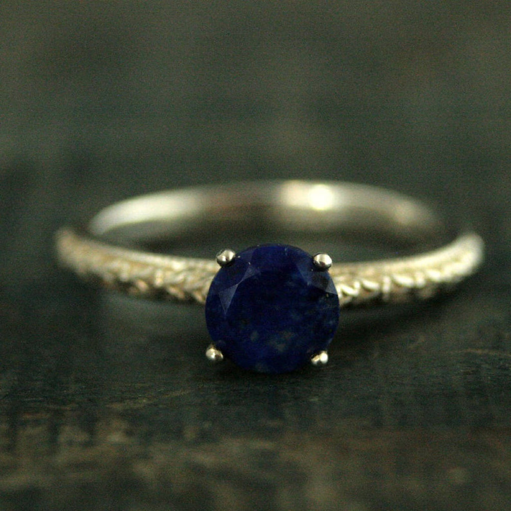 Lapis Lazuli Ring Full Cut Lapis Ring Blue Engagement Ring Antique Style Ring Sterling Silver Alternative Engagement Ring Blue Jeans