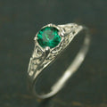 Emerald Ring Cinderella Lab Grown Emerald May Birthstone Ring Silver Engagement Ring Promise Ring Filigree Emerald Ring Vintage Style Ring