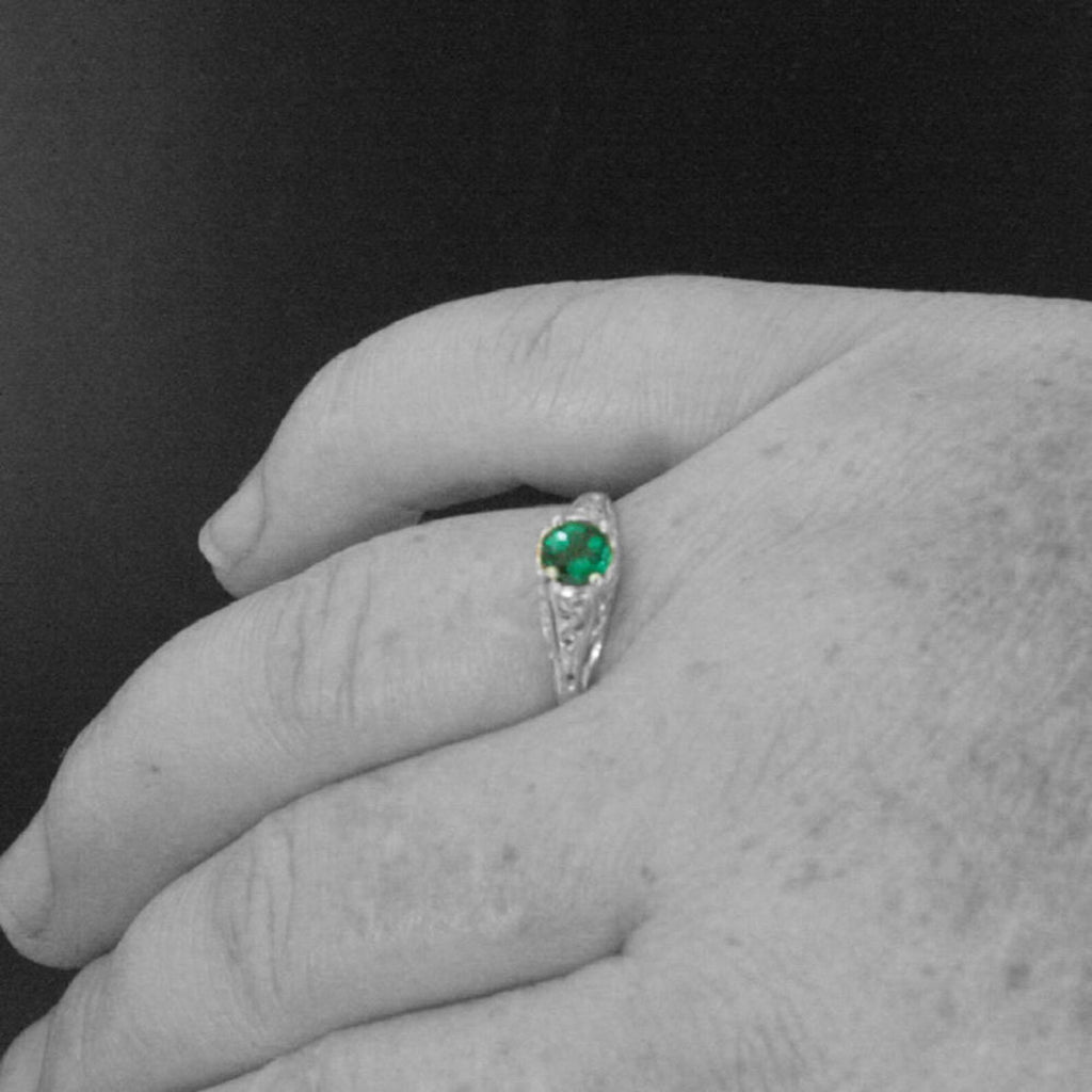 Emerald Ring Cinderella Lab Grown Emerald May Birthstone Ring Silver Engagement Ring Promise Ring Filigree Emerald Ring Vintage Style Ring