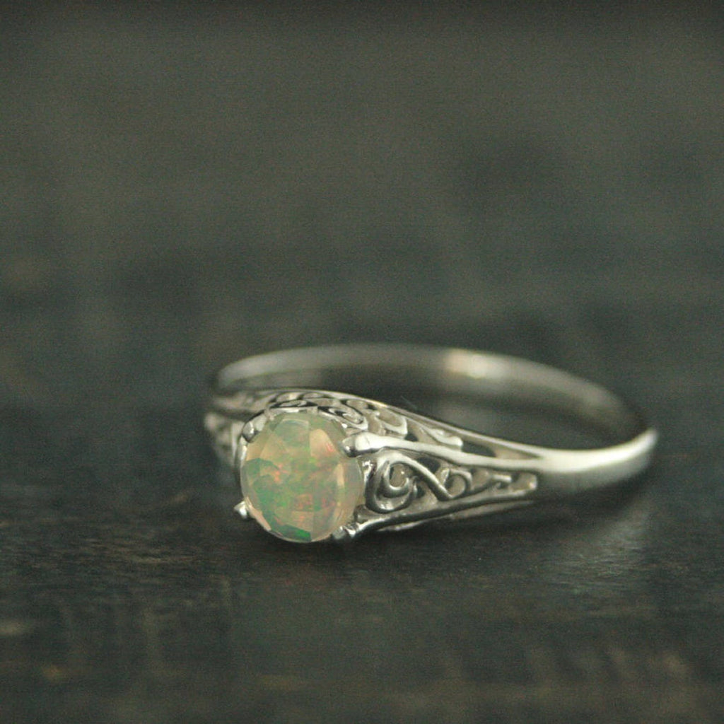 Opal Ring Welo Opal Ring Ethiopian Opal Ring Ethiopian Welo Opal Rose Cut Opal 5mm Opal Ring November Birthstone Filigree Ring Cinderella