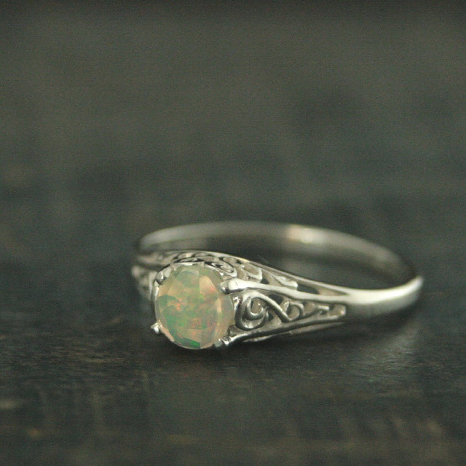 Opal Ring Welo Opal Ring Ethiopian Opal Ring Ethiopian Welo Opal Rose Cut Opal 5mm Opal Ring November Birthstone Filigree Ring Cinderella