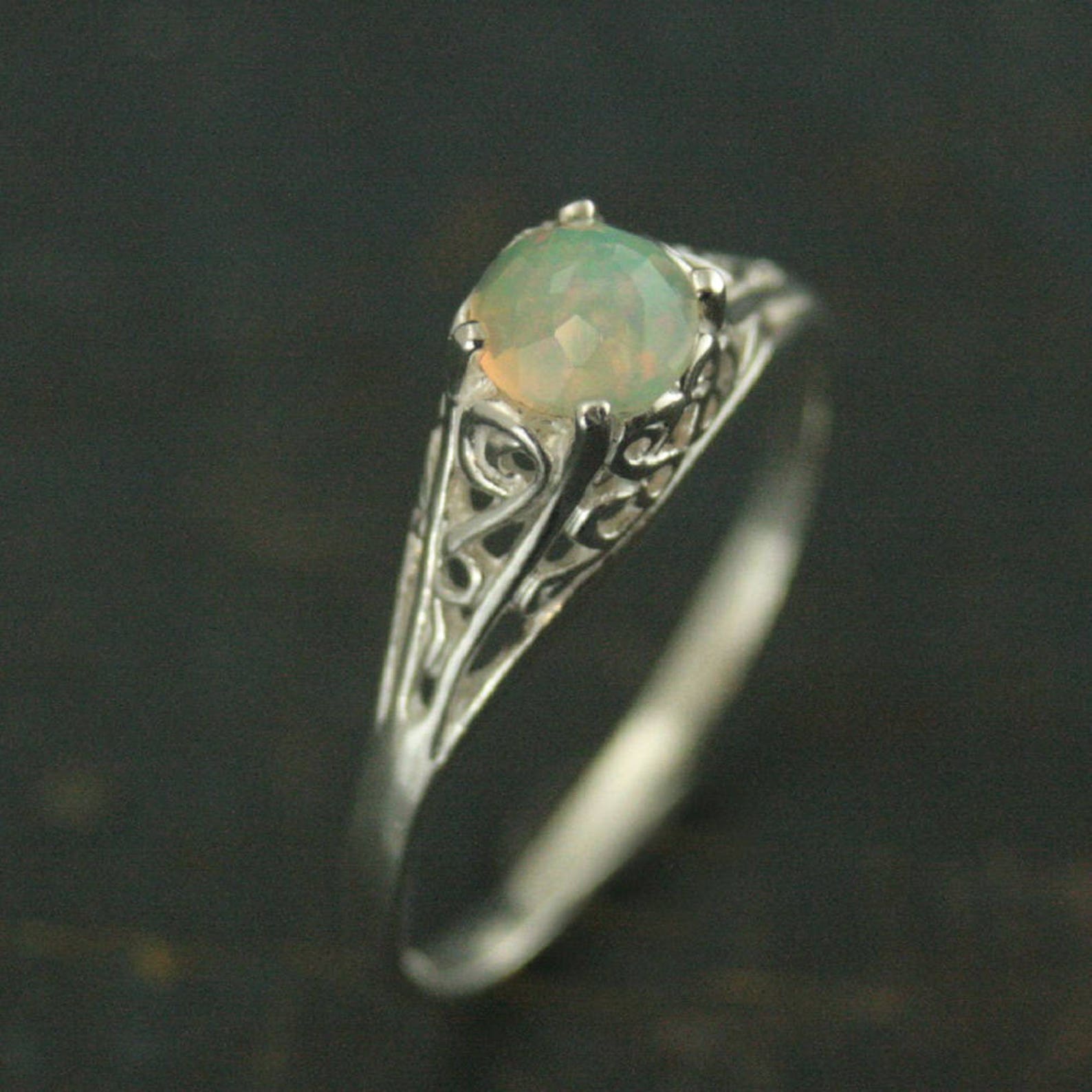 Opal Ring Welo Opal Ring Ethiopian Opal Ring Ethiopian Welo Opal Rose Cut Opal 5mm Opal Ring November Birthstone Filigree Ring Cinderella