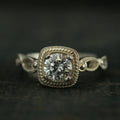 Art Deco Engagement Ring~Tiana~Halo Style Ring~Vintage Style Engagement Ring~Antique Style Engagement Ring~Silver Engagement Ring~Moissanite