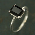 Black Onyx Ring Emerald Cut Ring Alternative Engagement Ring Silver Solitaire Ring Unique Engagement Ring Black Stone Ring Faceted Onyx Ring