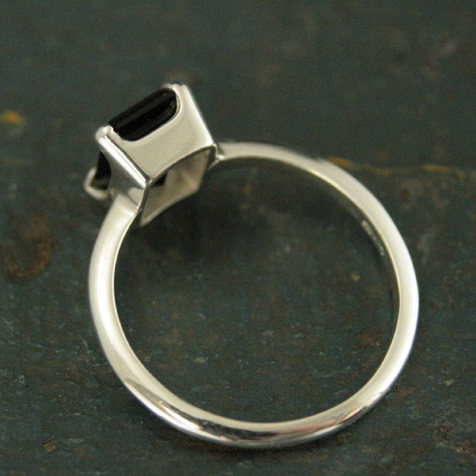 Black Onyx Ring Emerald Cut Ring Alternative Engagement Ring Silver Solitaire Ring Unique Engagement Ring Black Stone Ring Faceted Onyx Ring