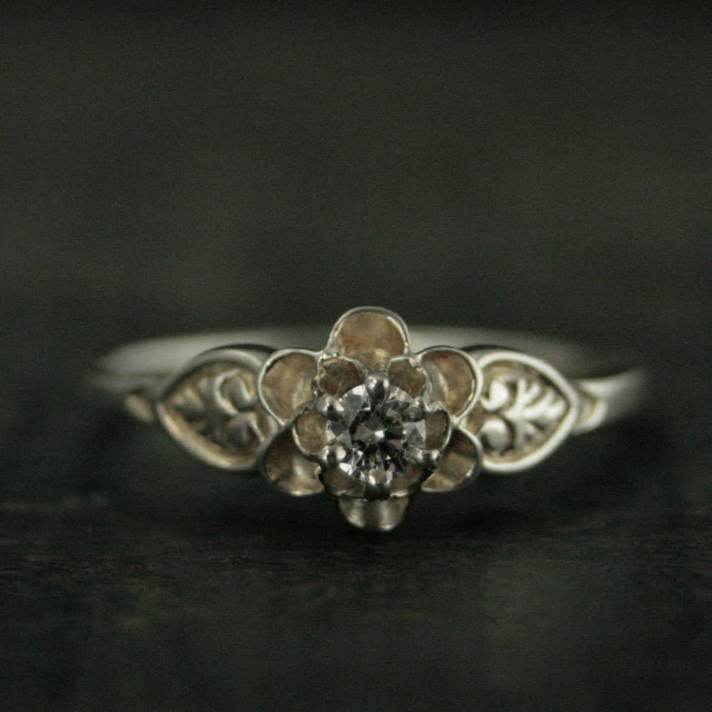 Silver Promise Ring Julie Sweet Sixteen Ring Vintage Style Ring Antique Style Ring Flower Ring Solitaire Birthstone Ring Gift for Her