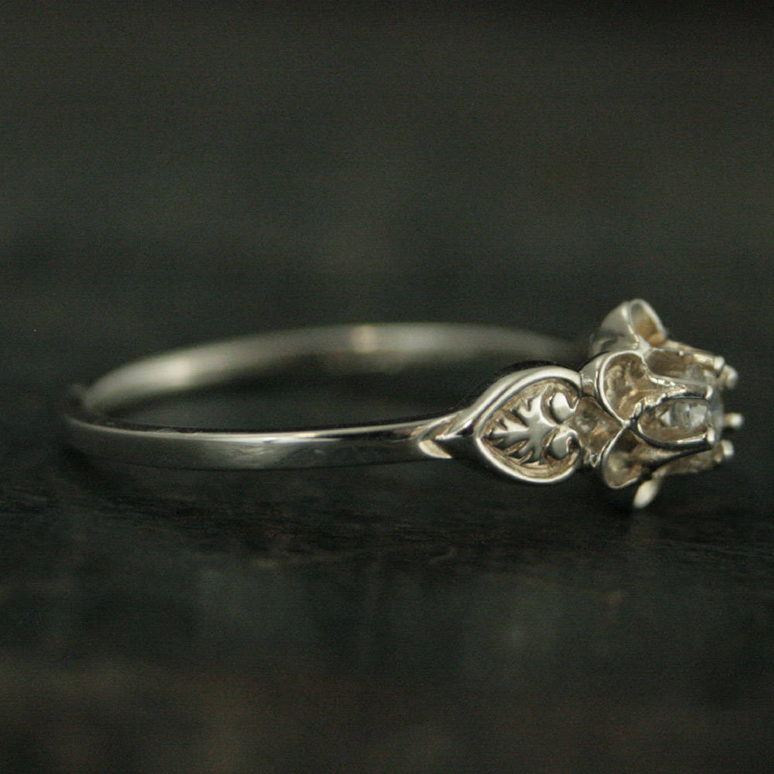 Silver Promise Ring Julie Sweet Sixteen Ring Vintage Style Ring Antique Style Ring Flower Ring Solitaire Birthstone Ring Gift for Her