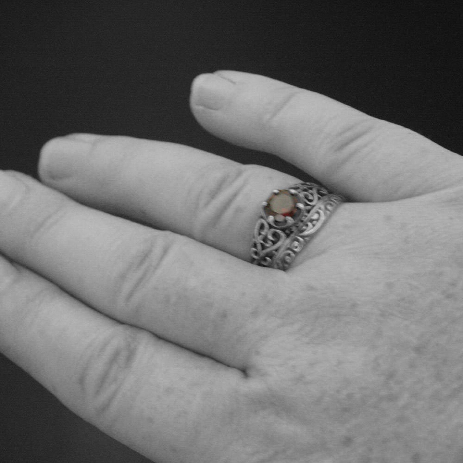 Garnet Ring Silver Filigree Ring Mozambique Garnet Red Ring Sweetheart Ring Promise Ring Maleficent's Heart Oxidized Antiqued Ring