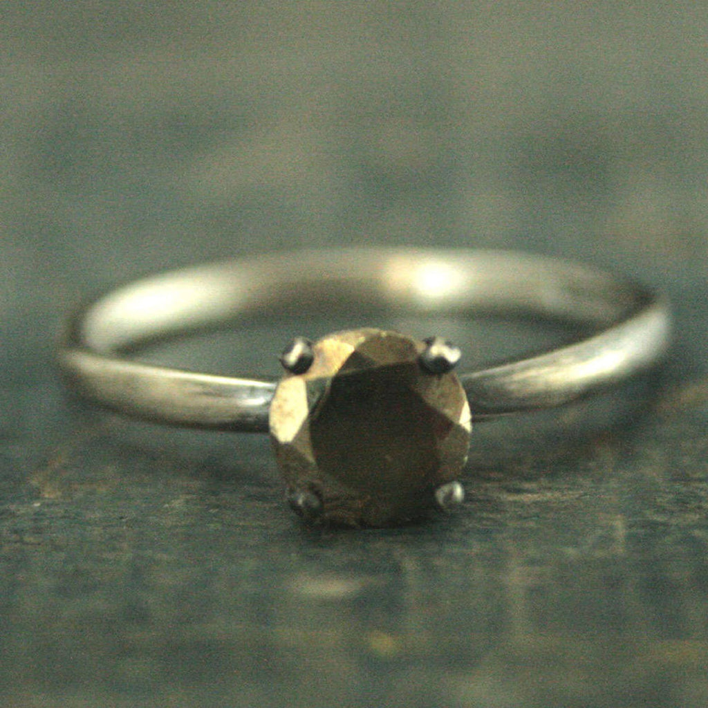 Pyrite Ring Alternative Engagement Ring Mixed Metals Sterling Silver and Pyrite Engagement Ring Gold Stone Ring Pyrite Solitaire Unique