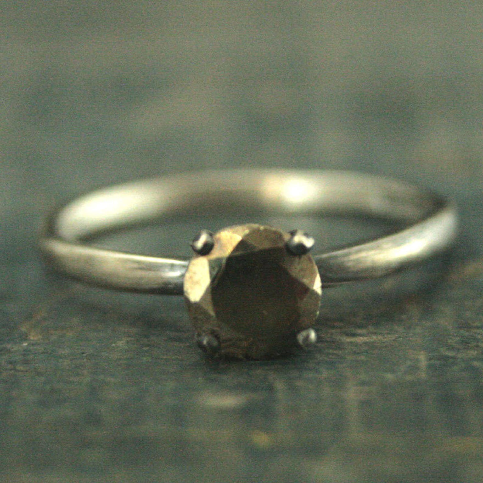 Pyrite Ring Alternative Engagement Ring Mixed Metals Sterling Silver and Pyrite Engagement Ring Gold Stone Ring Pyrite Solitaire Unique
