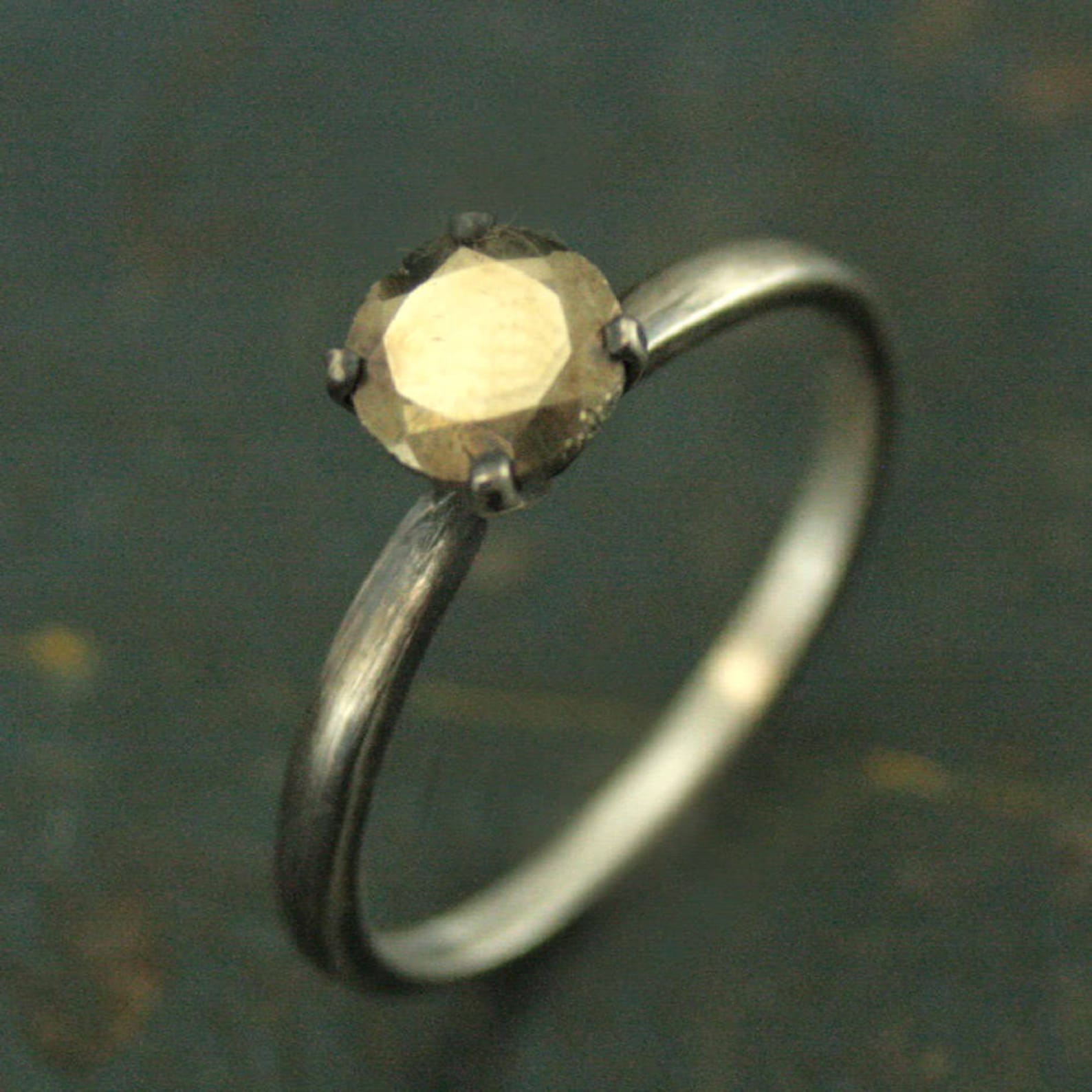 Pyrite Ring Alternative Engagement Ring Mixed Metals Sterling Silver and Pyrite Engagement Ring Gold Stone Ring Pyrite Solitaire Unique