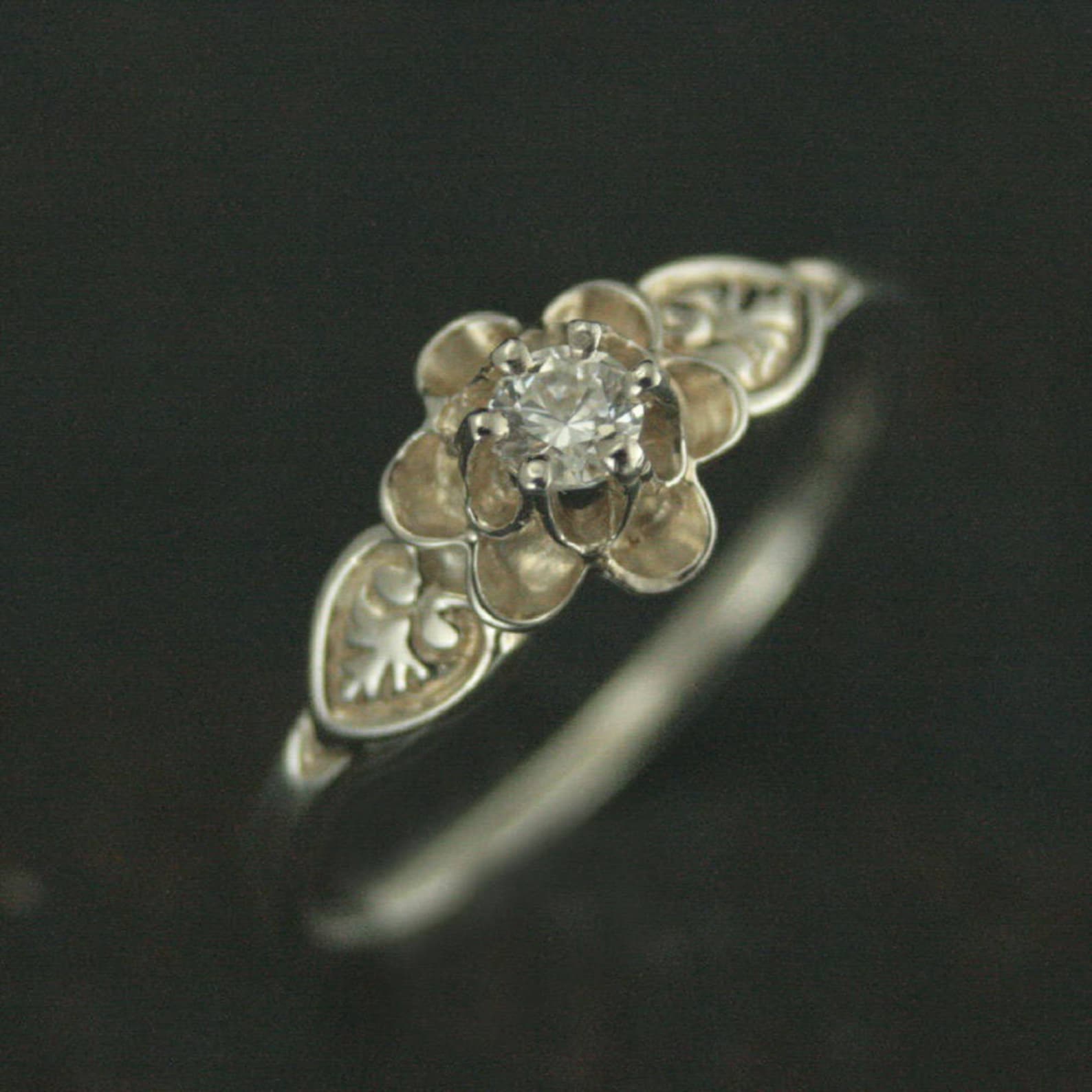 Silver Promise Ring Julie Sweet Sixteen Ring Vintage Style Ring Antique Style Ring Flower Ring Solitaire Birthstone Ring Gift for Her