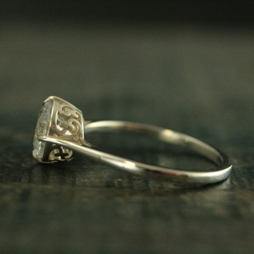 Elegant Cubic Zirconia Filigree Engagement Ring Sterling Silver Engagement Ring NSEW Prong Setting Antique Style Engagement Ring