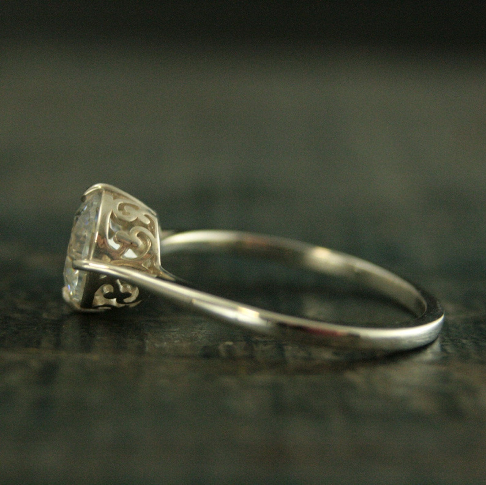Elegant Cubic Zirconia Filigree Engagement Ring Sterling Silver Engagement Ring NSEW Prong Setting Antique Style Engagement Ring
