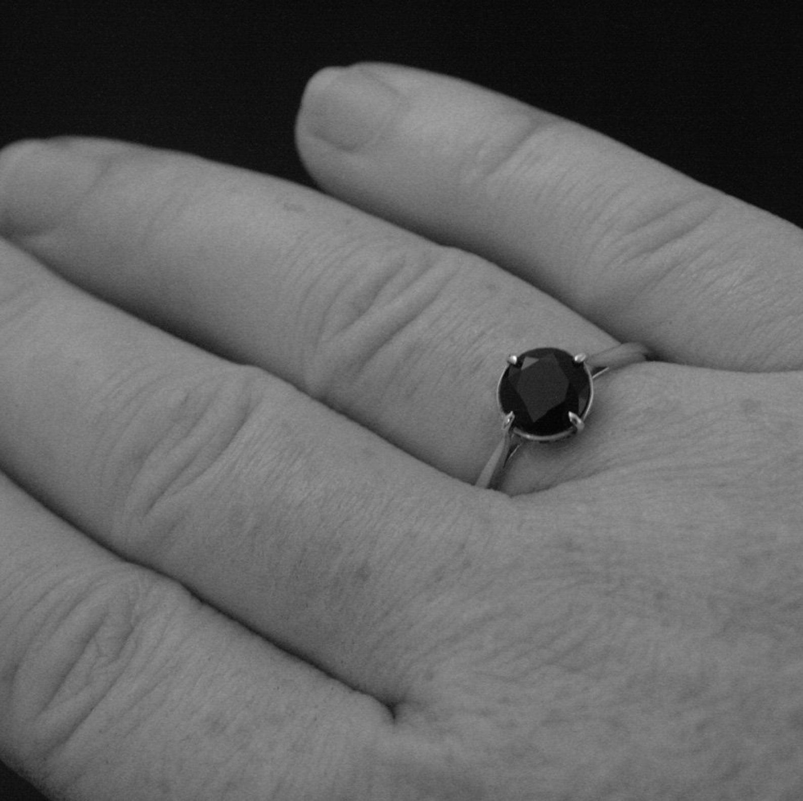 Faux Black Diamond Ring Faceted Onyx Ring Unique Engagement Ring Sterling Silver Engagement Ring NSEW Prong Setting Antique Style Ring