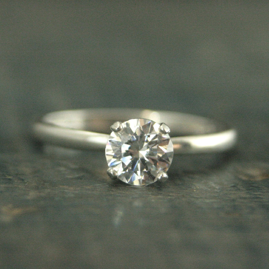SALE Solitaire Engagement Ring Silver Engagement Ring White Topaz Ring Cubic Zirconia Ring Solitaire Ring Traditional Engagement Ring