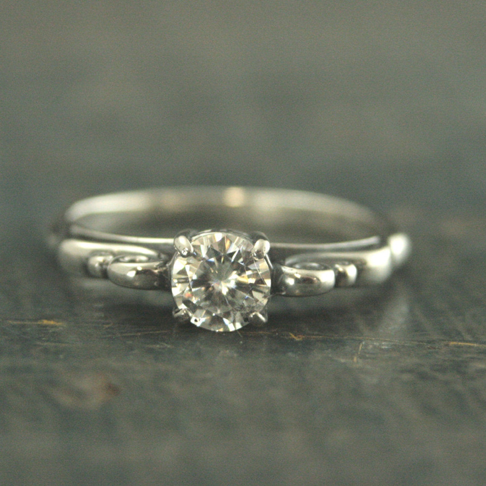 Clear Stone Ring Princess Setting 5mm Round Stone Swirl Ring Silver Promise Ring Moissanite Ring Cubic Zirconia Ring White Topaz Ring