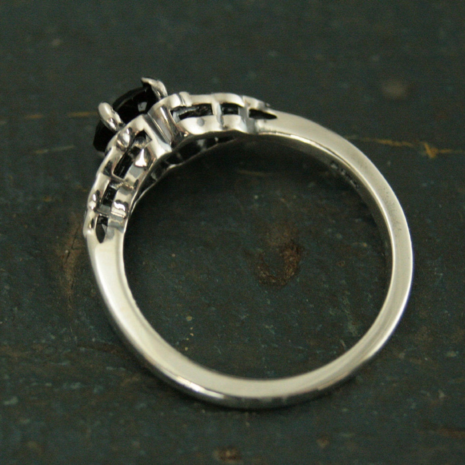 Silver Celtic Ring Black Onyx Full Cut Faceted Onyx The Raven Ring Unique Engagement Ring Black Stone Ring Faux Black Diamond Celtic Knot