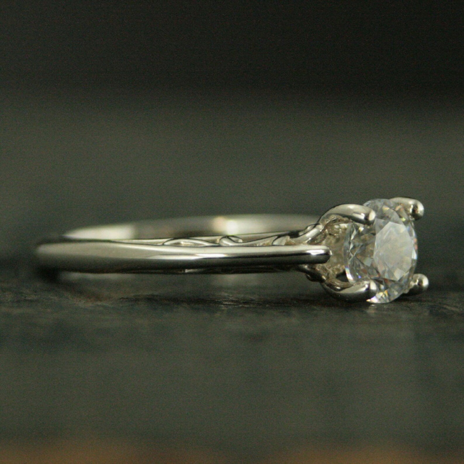 Filigree Engagement Ring Cathedral Solitaire Four Prong Setting Swirl Design Tangled Vine Ring Elegant Silver Ring Art Nouveau Ring Art Deco