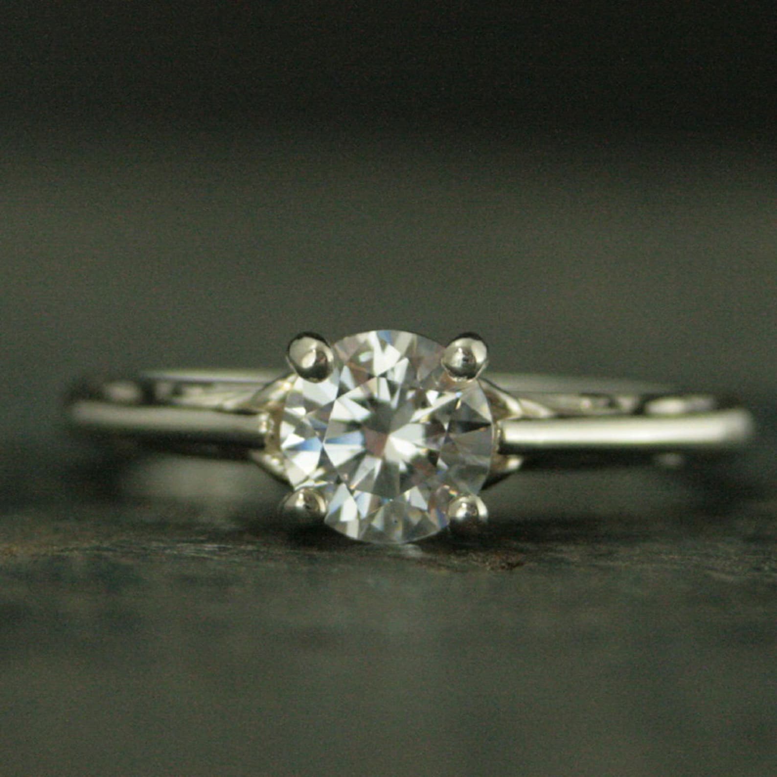 Filigree Engagement Ring Cathedral Solitaire Four Prong Setting Swirl Design Tangled Vine Ring Elegant Silver Ring Art Nouveau Ring Art Deco
