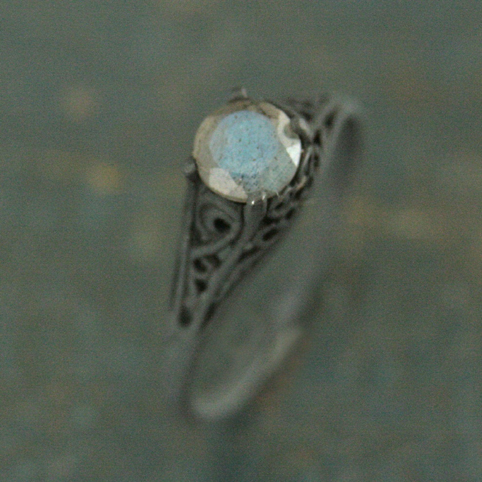 Labradorite Ring Filigree Black Ring Oxidized Silver Black Silver Ring Rainbow Stone Faceted Labradorite Green Blue Flash Wicked Queen