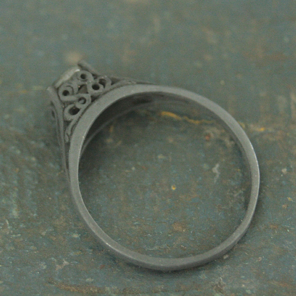Labradorite Ring Filigree Black Ring Oxidized Silver Black Silver Ring Rainbow Stone Faceted Labradorite Green Blue Flash Wicked Queen