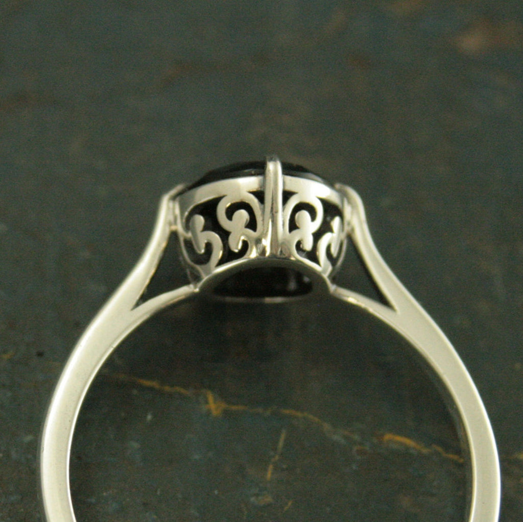 Faux Black Diamond Ring Faceted Onyx Ring Unique Engagement Ring Sterling Silver Engagement Ring NSEW Prong Setting Antique Style Ring