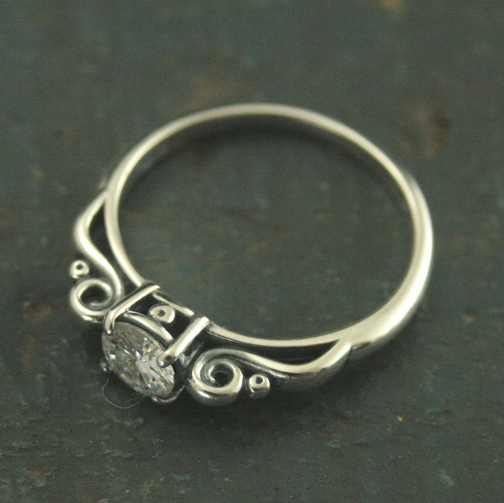 SALE Clear Stone Ring Princess Setting 5mm Round Stone Swirl Ring Silver Promise Ring Cubic Zirconia Ring White Topaz Ring Gift for Her