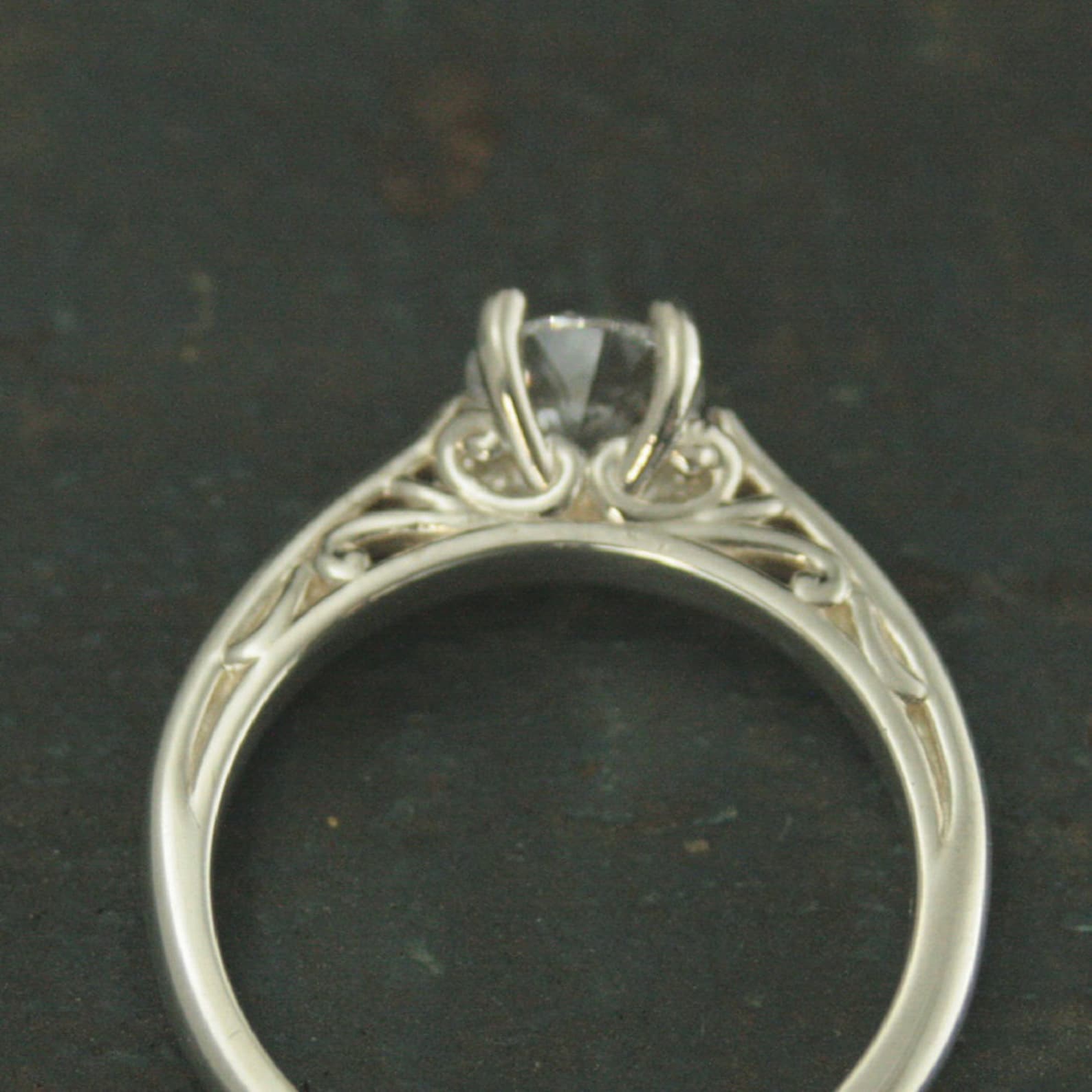 Filigree Engagement Ring Cathedral Solitaire Four Prong Setting Swirl Design Tangled Vine Ring Elegant Silver Ring Art Nouveau Ring Art Deco