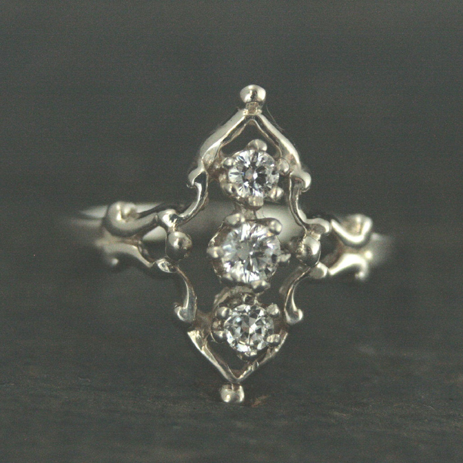 Three Stone Ring Victorian Style Ring Vintage Style Ring Silver Promise Ring Anniversary Ring Steampunk Ring Victoria Triple Stone Ring