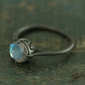Labradorite Ring Black Silver Ring Alternative Engagement Ring 7mm Labradorite Faceted Stone NSEW Delicate Setting Claw Prongs Black Ring