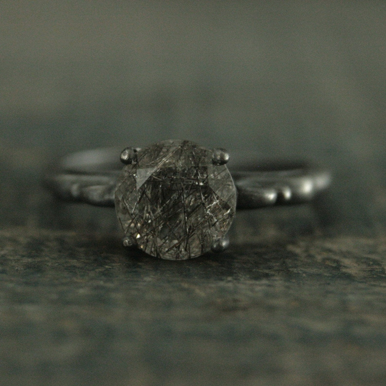 Black Rutilated Quartz Ring Black Engagement Ring Alternative Engagement Ring Unique Engagement Ring Gothic Queen Ring Vintage Style Ring