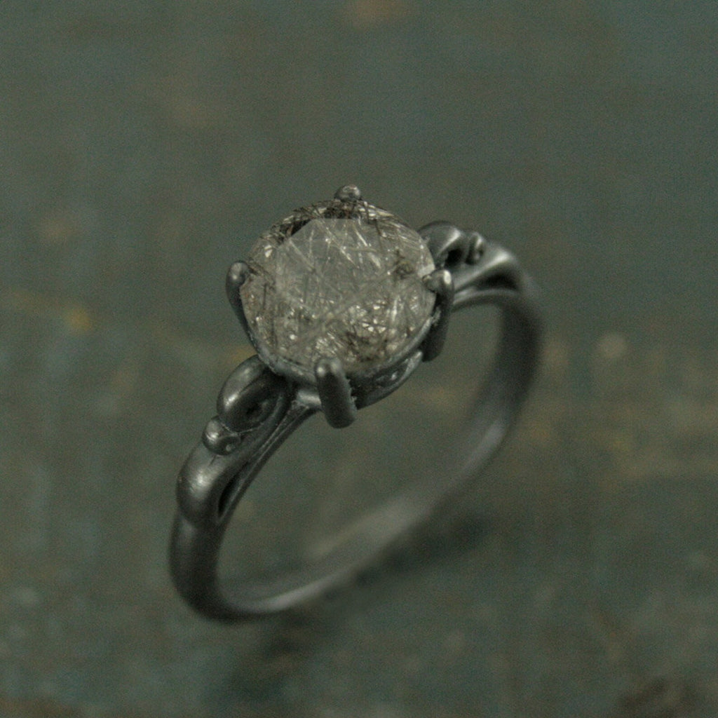 Black Rutilated Quartz Ring Black Engagement Ring Alternative Engagement Ring Unique Engagement Ring Gothic Queen Ring Vintage Style Ring