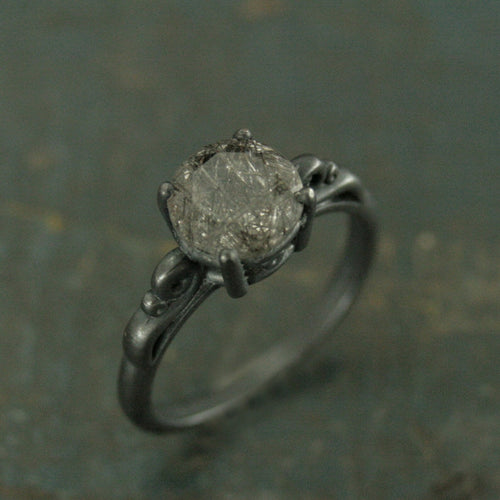 Black Rutilated Quartz Ring Black Engagement Ring Alternative Engagement Ring Unique Engagement Ring Gothic Queen Ring Vintage Style Ring