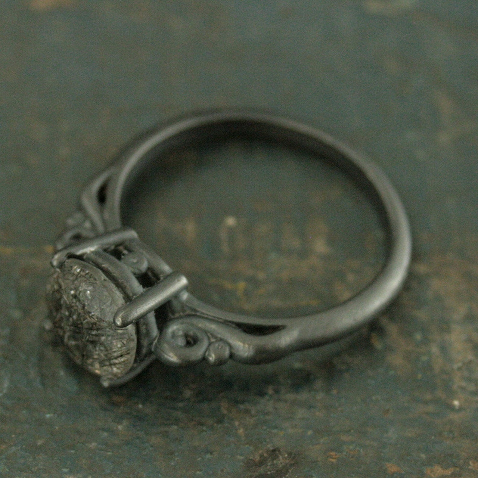 Black Rutilated Quartz Ring Black Engagement Ring Alternative Engagement Ring Unique Engagement Ring Gothic Queen Ring Vintage Style Ring