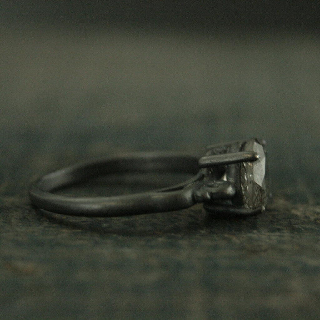 Black Rutilated Quartz Ring Black Engagement Ring Alternative Engagement Ring Unique Engagement Ring Gothic Queen Ring Vintage Style Ring