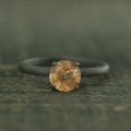 Flat Black Engagement Ring Oxidized Black Ring Copper Rutilated Quartz Ring Simple Black Solitaire Black and Orange Halloween Jewelry Witch