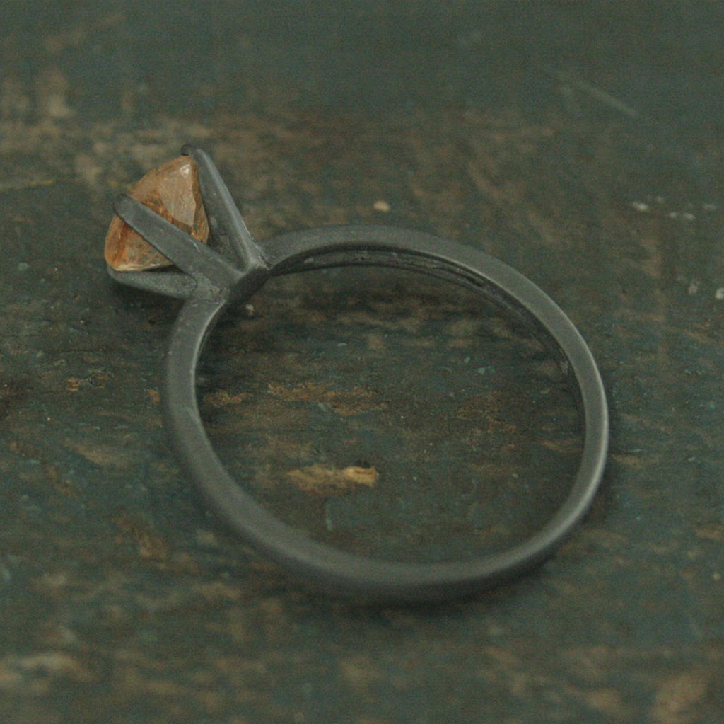 Flat Black Engagement Ring Oxidized Black Ring Copper Rutilated Quartz Ring Simple Black Solitaire Black and Orange Halloween Jewelry Witch