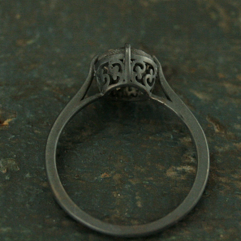 Labradorite Ring Black Silver Ring Alternative Engagement Ring 7mm Labradorite Faceted Stone NSEW Delicate Setting Claw Prongs Black Ring