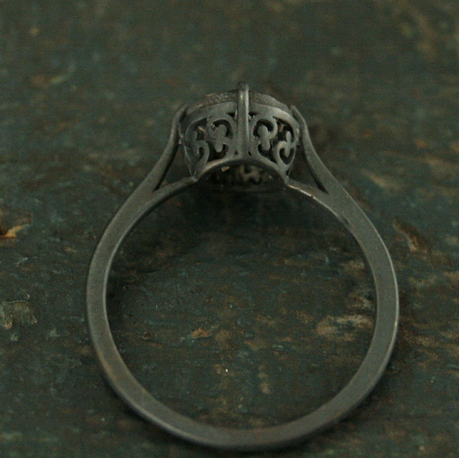 Labradorite Ring Black Silver Ring Alternative Engagement Ring 7mm Labradorite Faceted Stone NSEW Delicate Setting Claw Prongs Black Ring