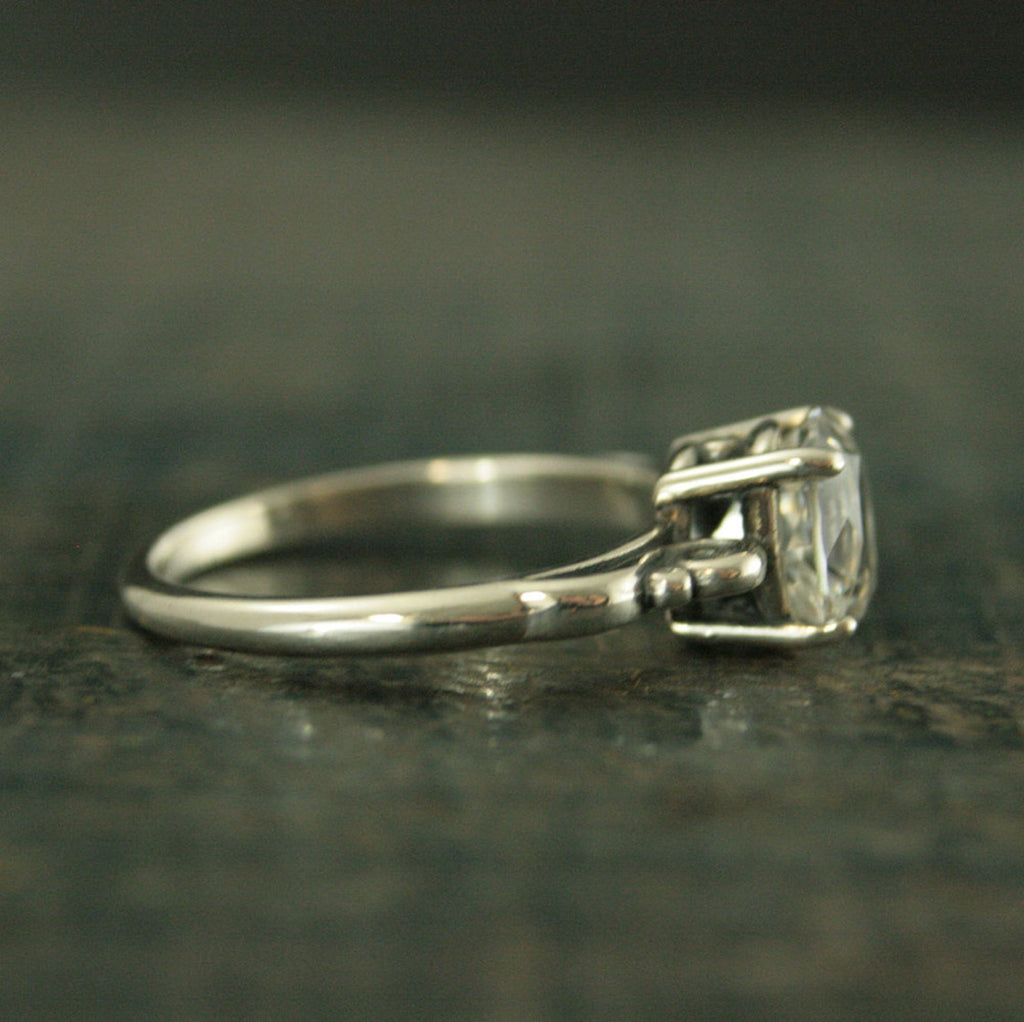 Large 8mm Solitaire Ring Scroll Setting Antique Style Ring Vintage Style Ring Queen Ring Cubic Zirconia Ring White Topaz Ring Silver