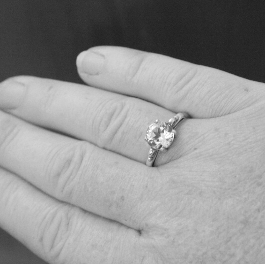 Large 8mm Solitaire Ring Scroll Setting Antique Style Ring Vintage Style Ring Queen Ring Cubic Zirconia Ring White Topaz Ring Silver