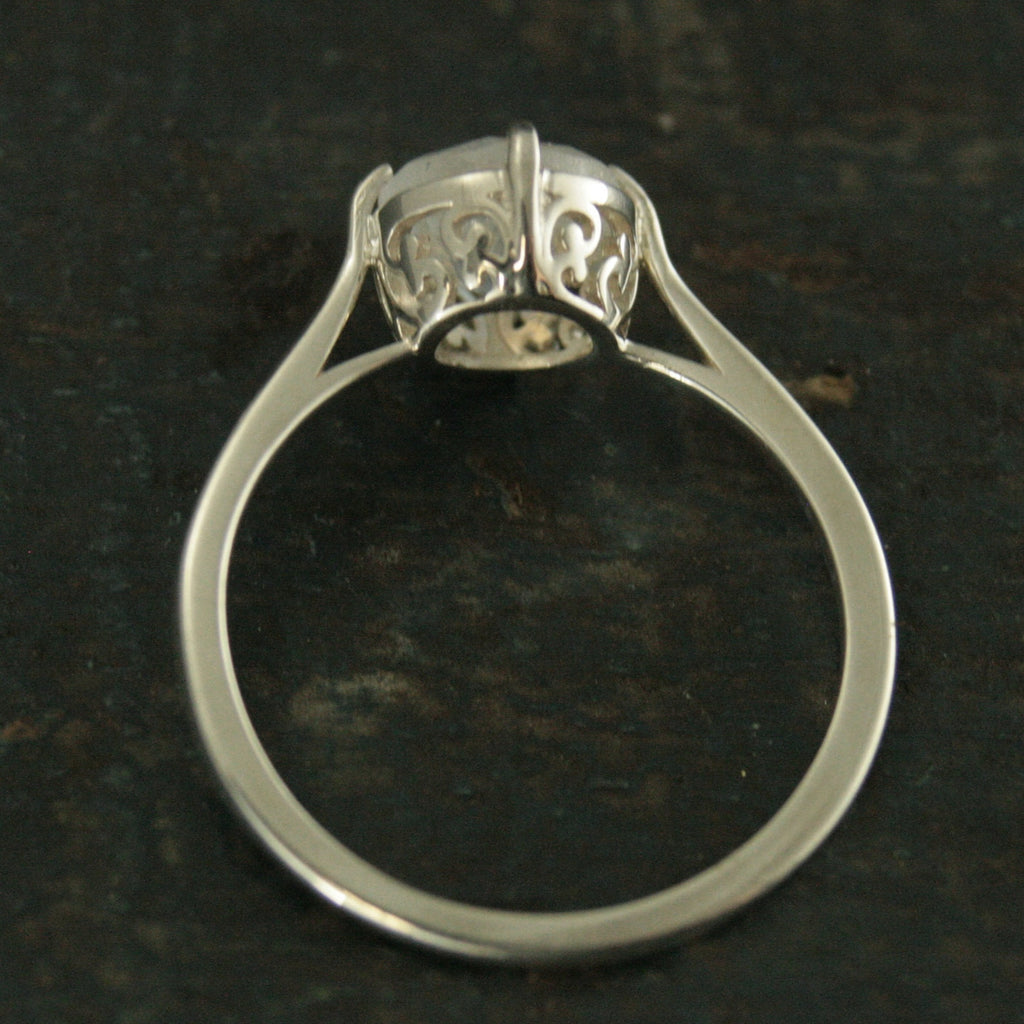 Rainbow Moonstone Ring~Filigree Engagement Ring~NSEW Setting~7mm Solitaire~Large Full Cut Moonstone Ring~Vintage Style Ring~Antique Style
