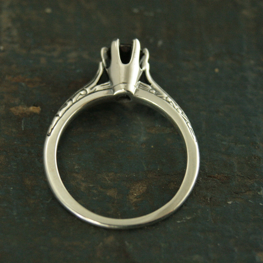 Onyx Ring Ariel Cathedral Ring 6 Prong Solitaire Black Stone Ring Antique Style Ring Vintage Style Ring Embossed Knife Edge Design