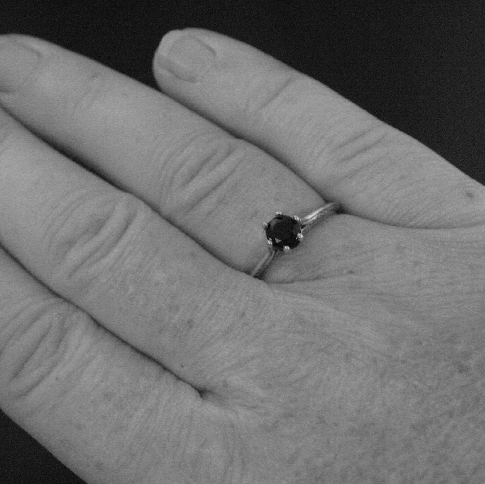 Onyx Ring Ariel Cathedral Ring 6 Prong Solitaire Black Stone Ring Antique Style Ring Vintage Style Ring Embossed Knife Edge Design