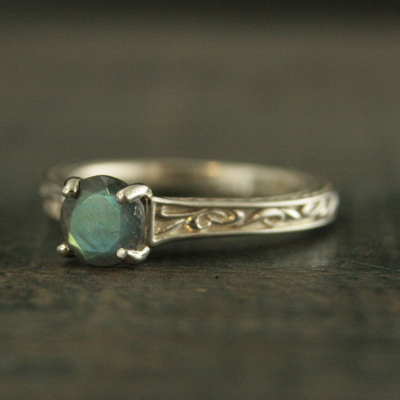 Art Nouveau Ring Labradorite Ring Alternative Engagement Ring Flourish Cathedral Setting Gift for Her Facetted Labradorite Ring Antique