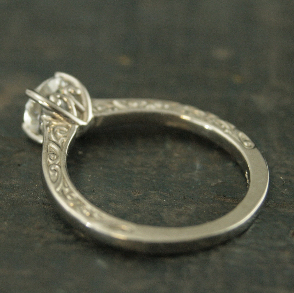 Hidden Flourish Solitaire Silver Engagement Ring Swirl Design Cathedral Heart Setting Silver Cathedral Solitaire White Topaz Ring