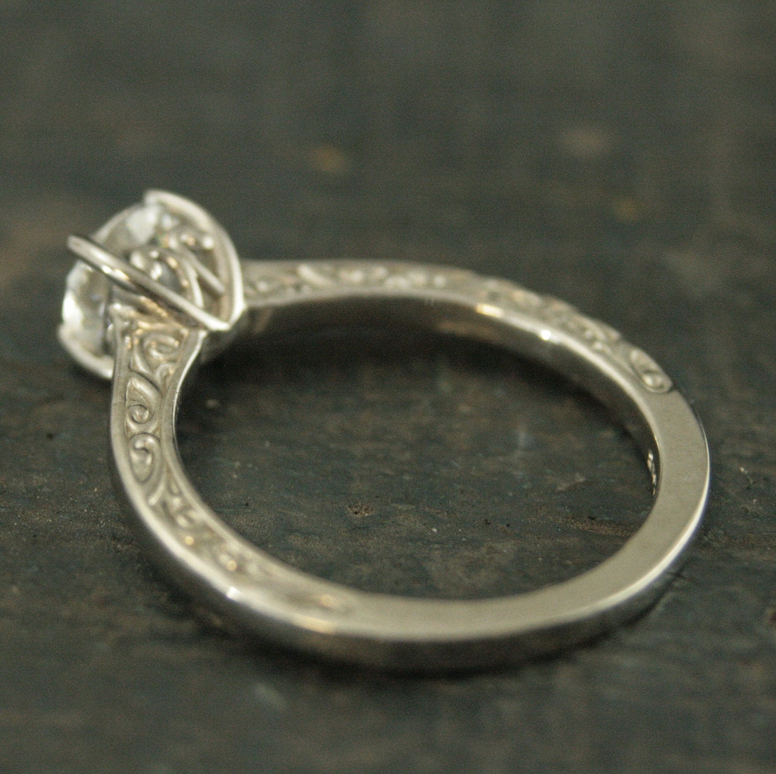 Hidden Flourish Solitaire Silver Engagement Ring Swirl Design Cathedral Heart Setting Silver Cathedral Solitaire White Topaz Ring