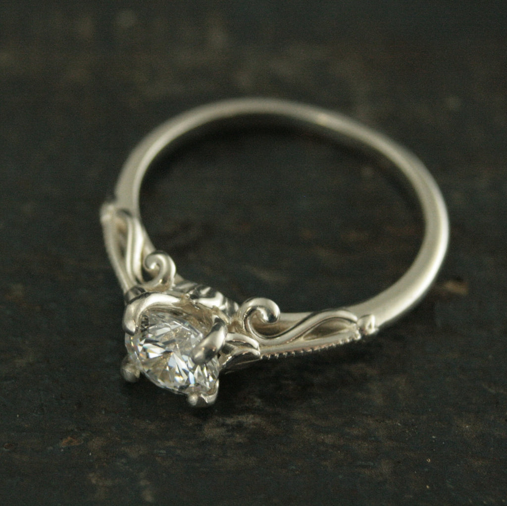Silver Solitaire Engagement Ring Lindsey Tulip Design Art Deco Ring Art Nouveau Ring Vintage Style Solitaire Ring Sculptural Ring Lindsey