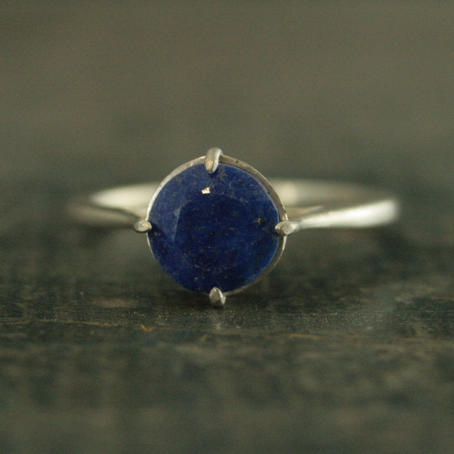 Faceted Lapis Lazuli Ring Silver Filigree Setting NSEW 7mm Lapis Ring Something Blue Bridal Jewelry Denim Blue Stone Elegant Ring